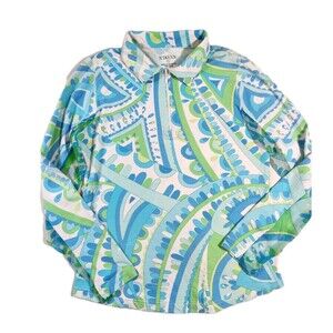 Icikuls Sun Shirt Womens S Blue/Green 1/4 Zip Long Sleeve Mesh Golf Pickleball